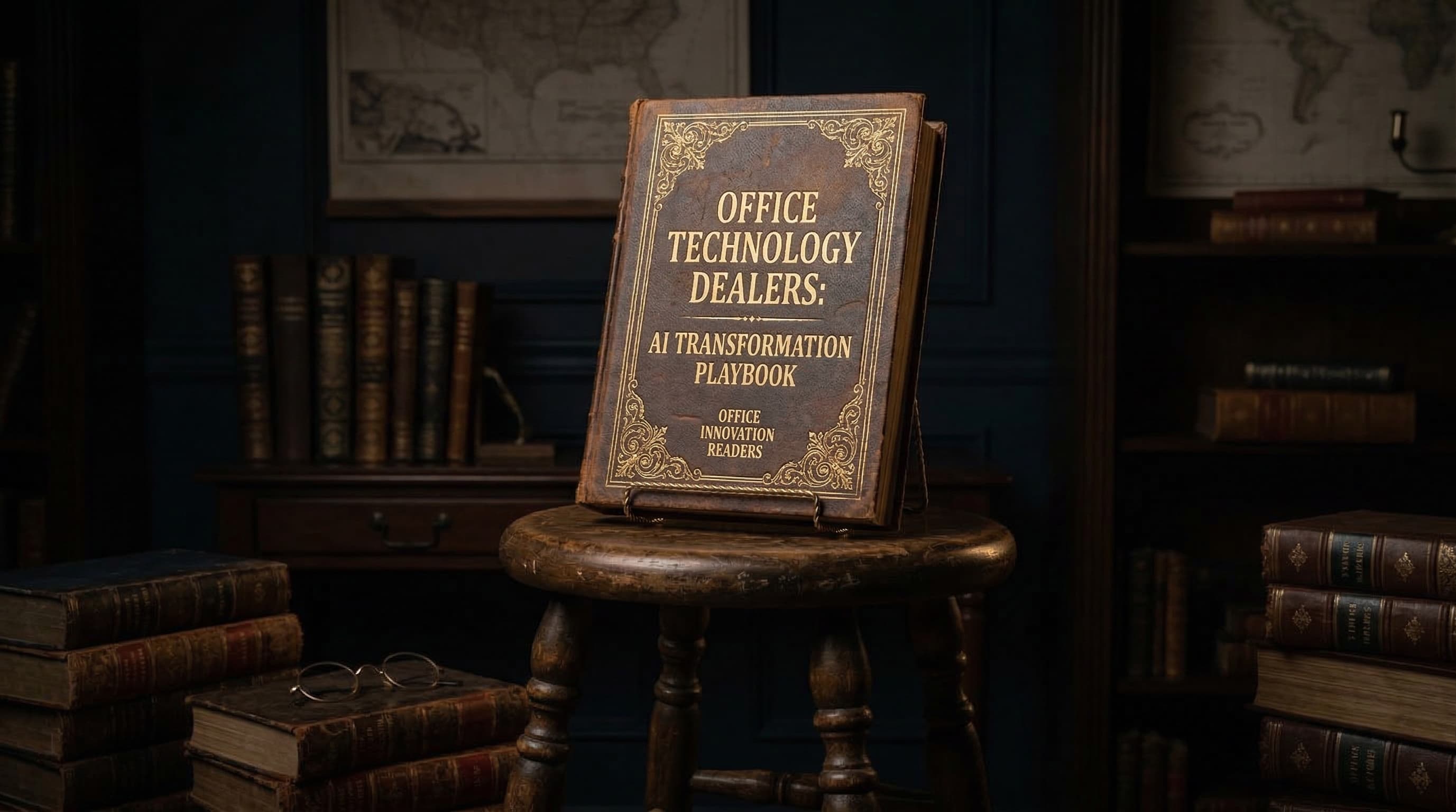 Jim Haney holding the Office Technology Dealers AI Transformation Playbook